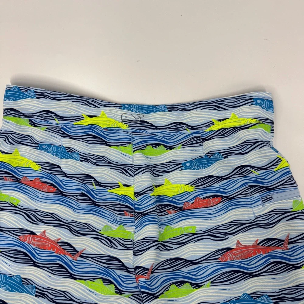 Vineyard Vines Mens 33 Board Shorts Blue Fish‎ Wave Print Swim Trunks Nautical